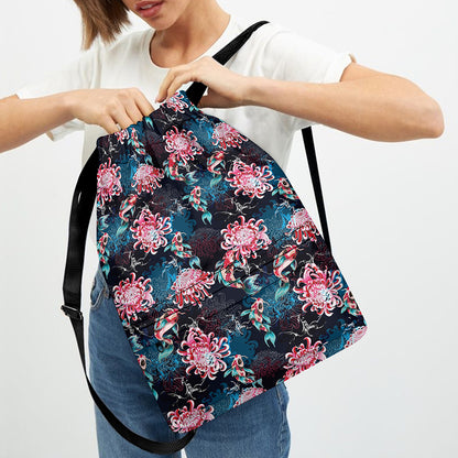 Japanese Koi And Chrysanthemums Print Drawstring Backpack