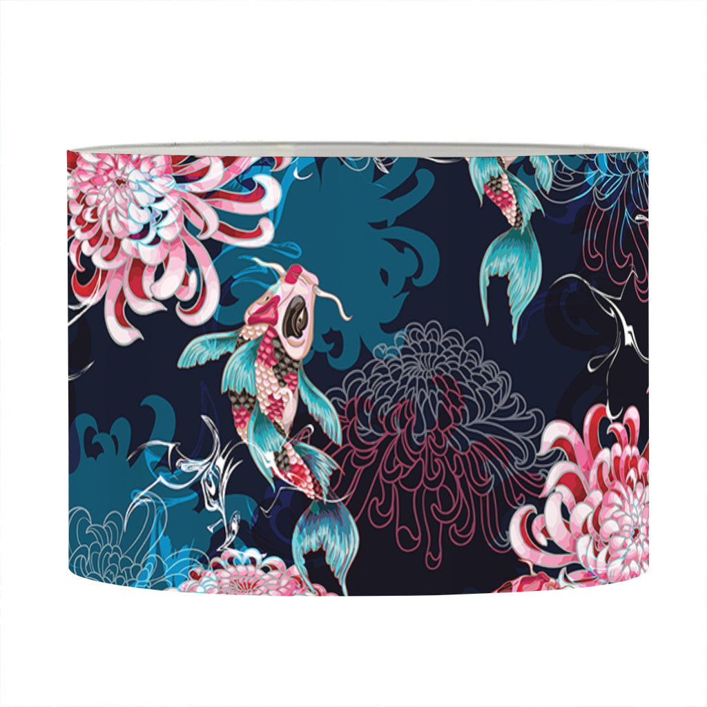 Japanese Koi And Chrysanthemums Print Drum Lamp Shade