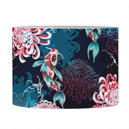 Japanese Koi And Chrysanthemums Print Drum Lamp Shade