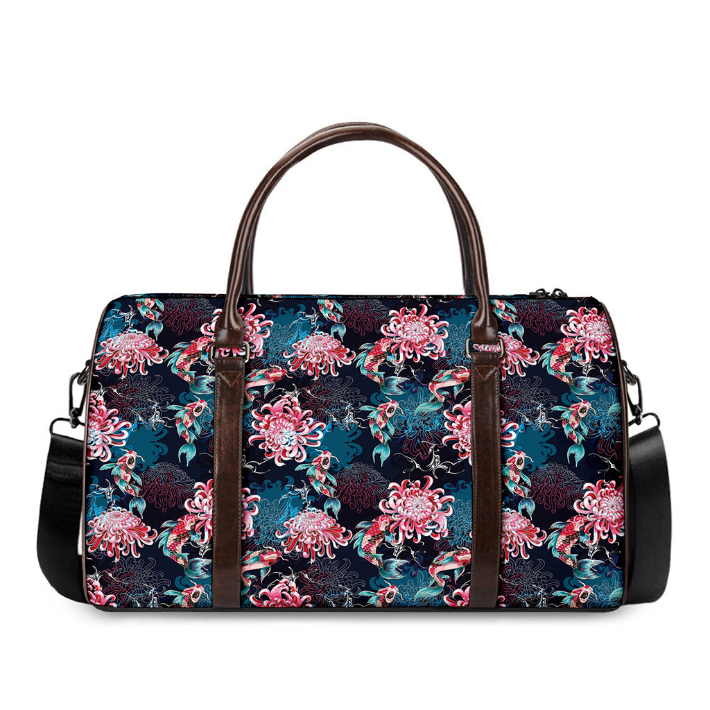 Japanese Koi And Chrysanthemums Print Duffle Bag