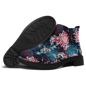 Japanese Koi And Chrysanthemums Print Flat Ankle Boots