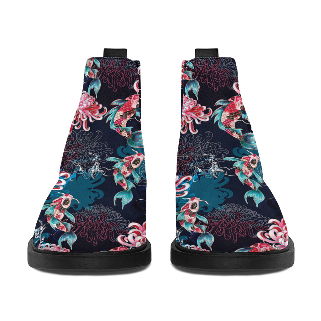 Japanese Koi And Chrysanthemums Print Flat Ankle Boots