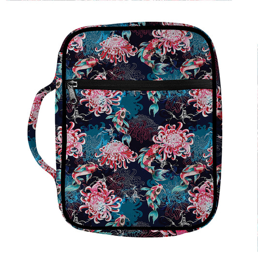 Japanese Koi And Chrysanthemums Print Front Pocket Bible Bag