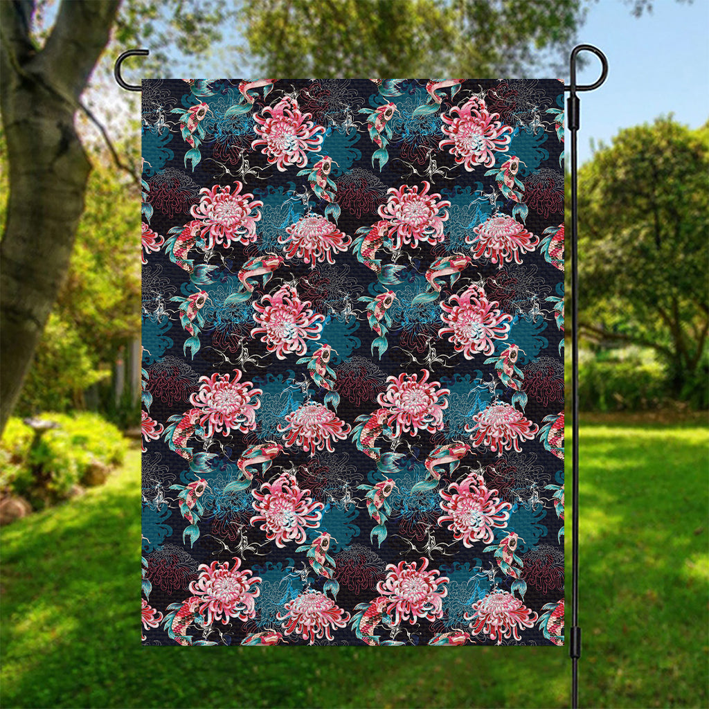 Japanese Koi And Chrysanthemums Print Garden Flag