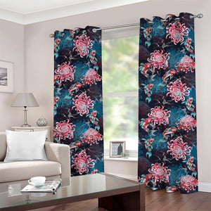 Japanese Koi And Chrysanthemums Print Grommet Curtains