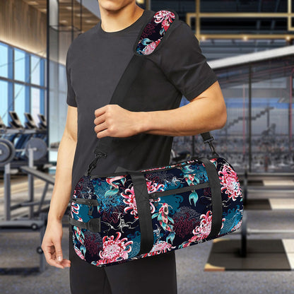 Japanese Koi And Chrysanthemums Print Gym Bag