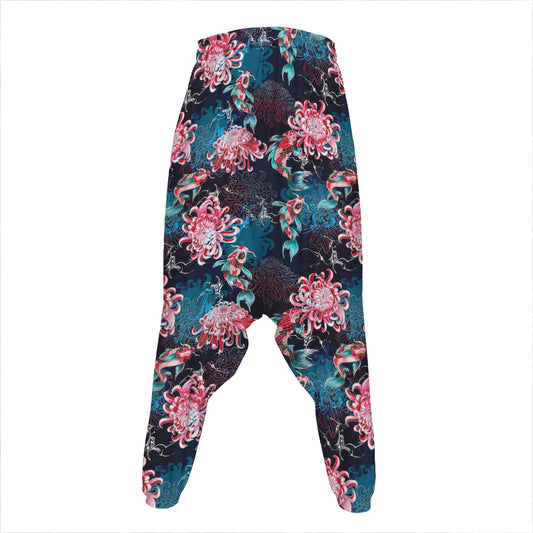 Japanese Koi And Chrysanthemums Print Hammer Pants
