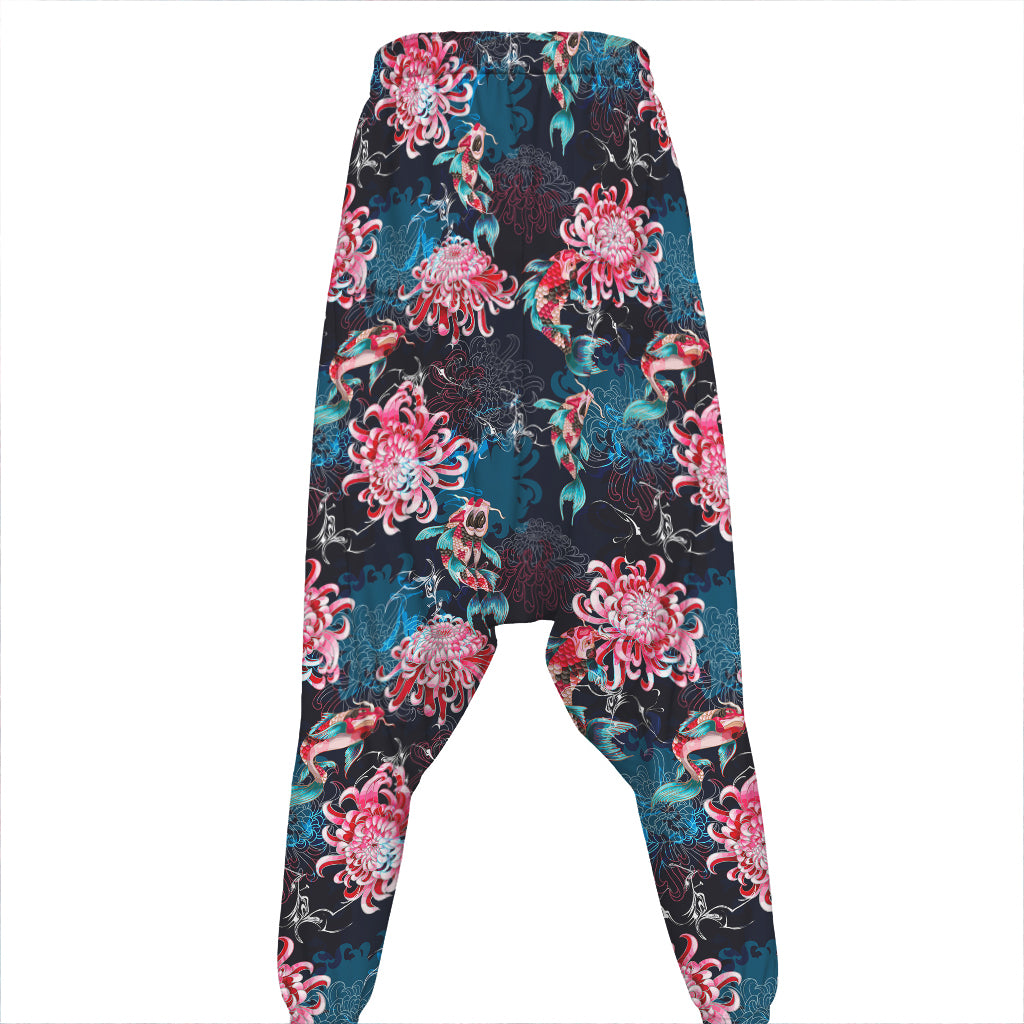 Japanese Koi And Chrysanthemums Print Hammer Pants