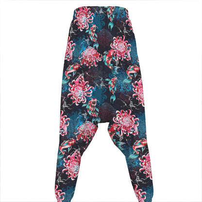 Japanese Koi And Chrysanthemums Print Hammer Pants