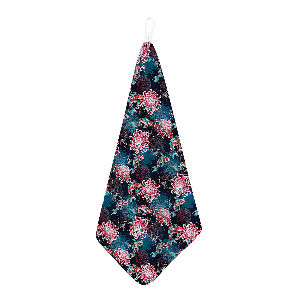 Japanese Koi And Chrysanthemums Print Hand Towel