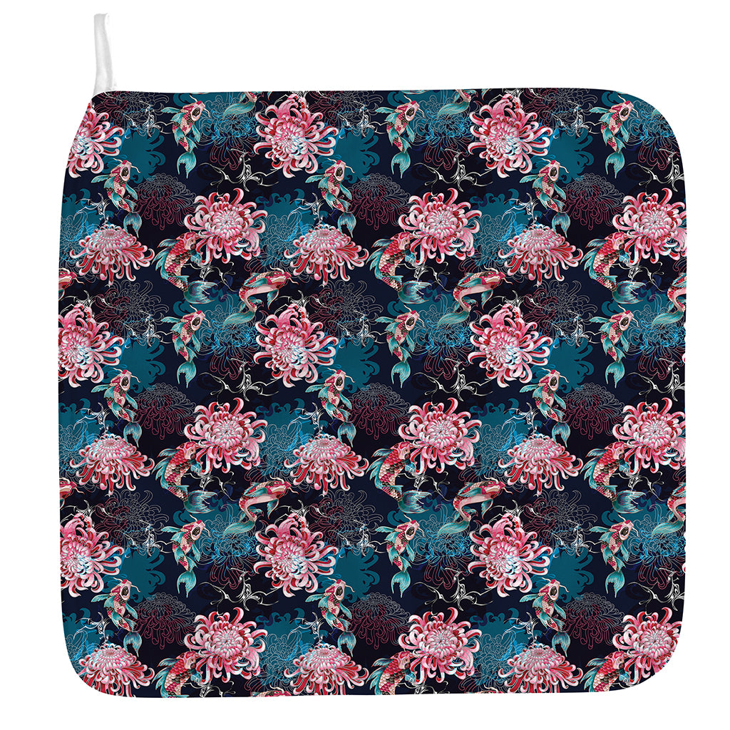 Japanese Koi And Chrysanthemums Print Hand Towel