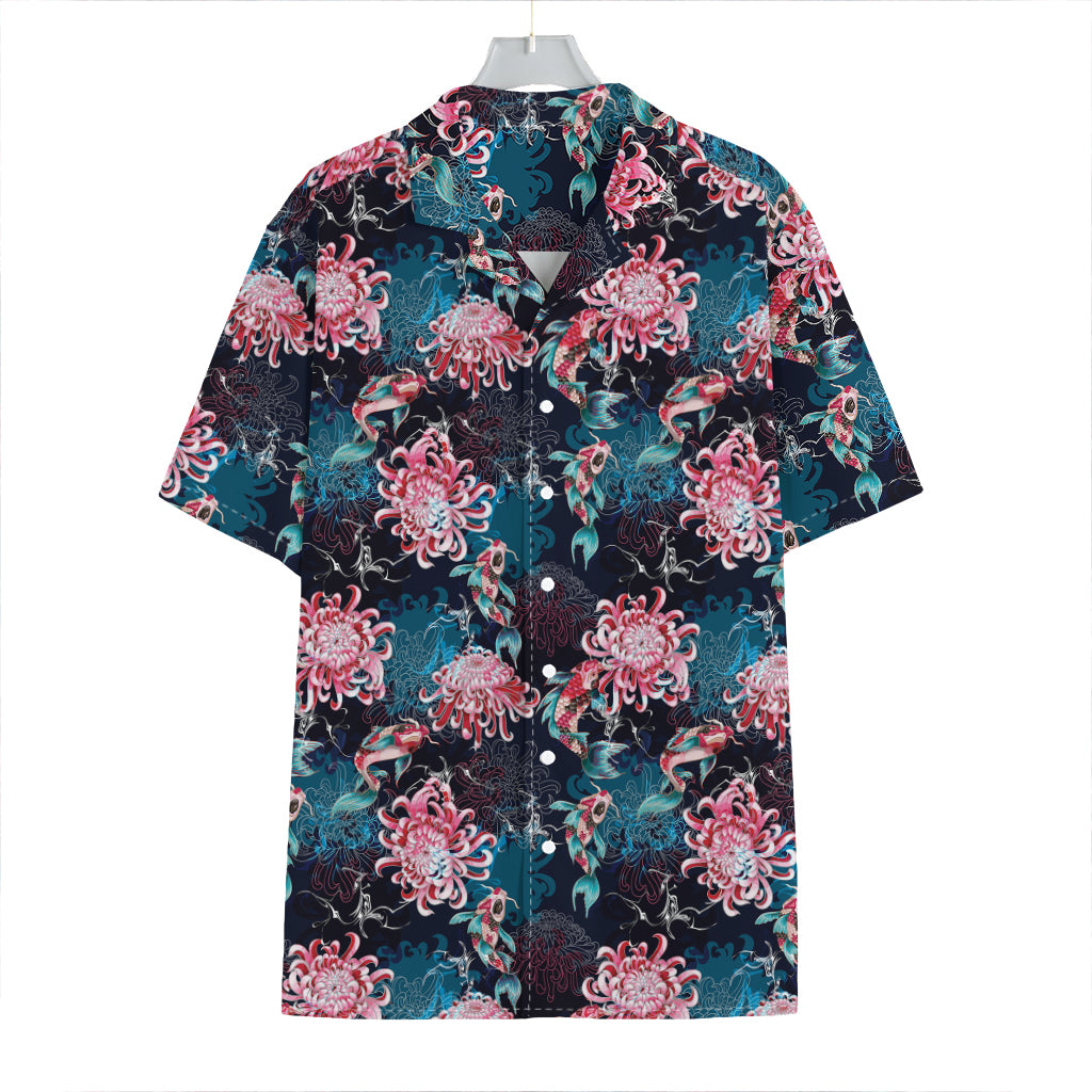 Japanese Koi And Chrysanthemums Print Hawaiian Shirt