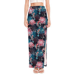 Japanese Koi And Chrysanthemums Print High Slit Maxi Skirt