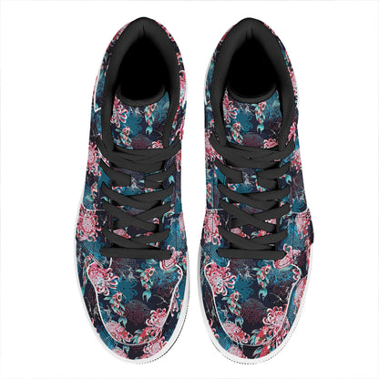 Japanese Koi And Chrysanthemums Print High Top Leather Sneakers