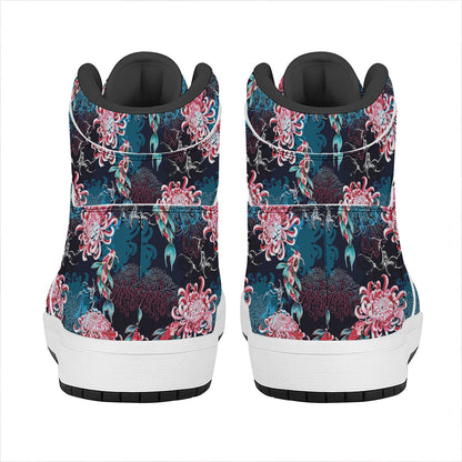 Japanese Koi And Chrysanthemums Print High Top Leather Sneakers