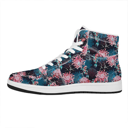 Japanese Koi And Chrysanthemums Print High Top Leather Sneakers
