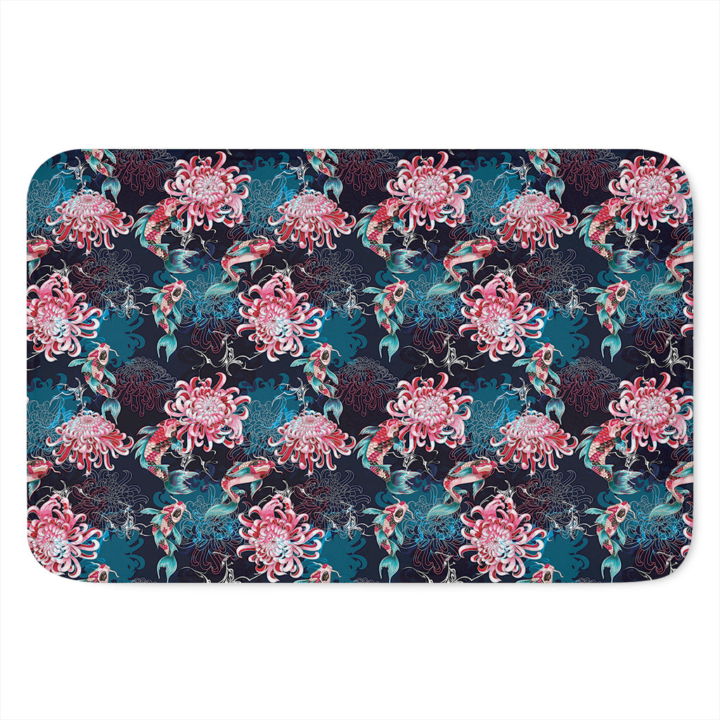 Japanese Koi And Chrysanthemums Print Indoor Door Mat