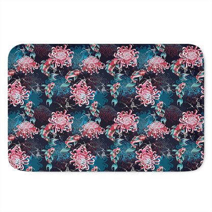 Japanese Koi And Chrysanthemums Print Indoor Door Mat