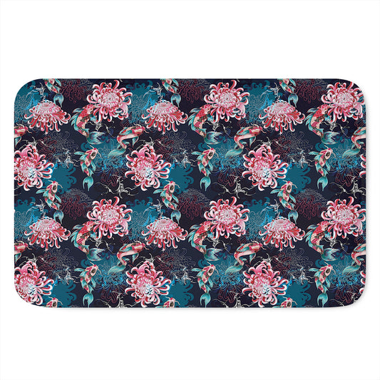 Japanese Koi And Chrysanthemums Print Indoor Door Mat