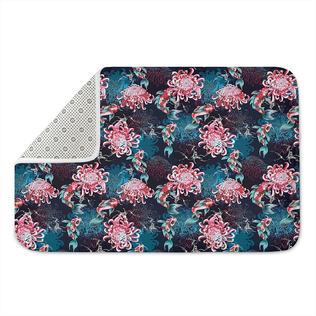 Japanese Koi And Chrysanthemums Print Indoor Door Mat