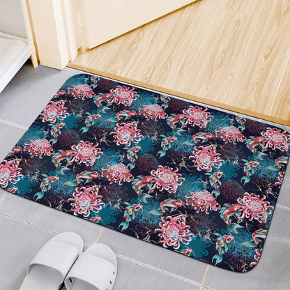 Japanese Koi And Chrysanthemums Print Indoor Door Mat