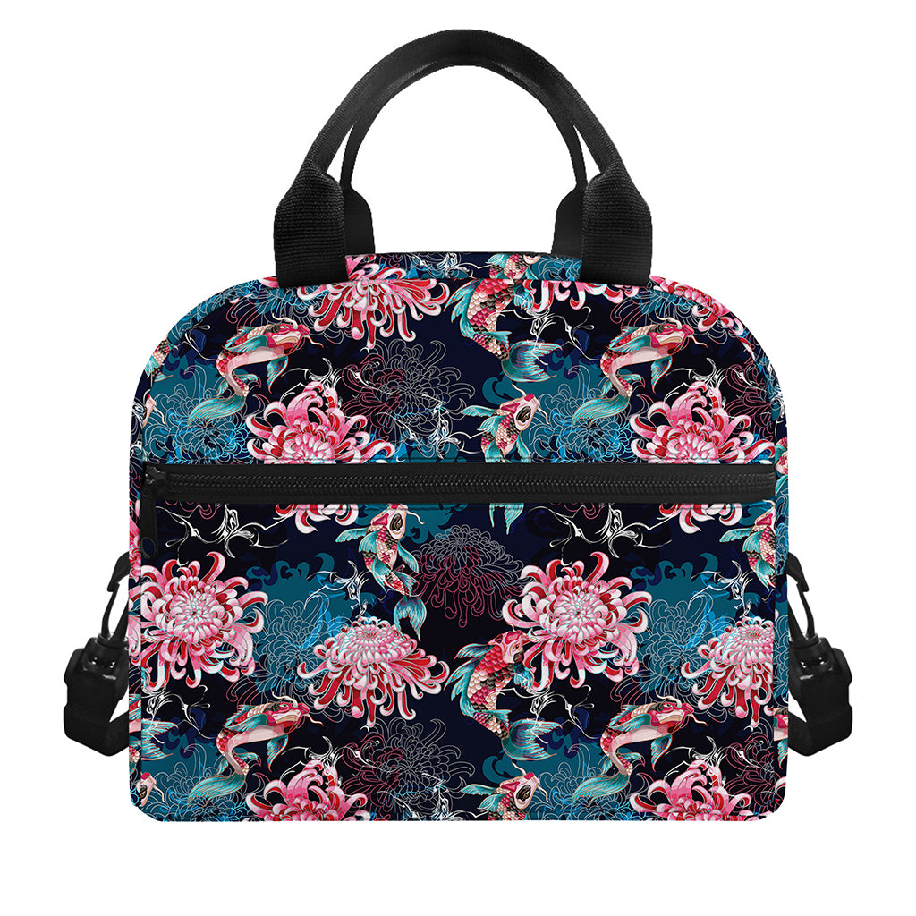 Japanese Koi And Chrysanthemums Print Insulated Lunch Bag