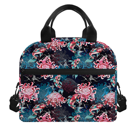 Japanese Koi And Chrysanthemums Print Insulated Lunch Bag