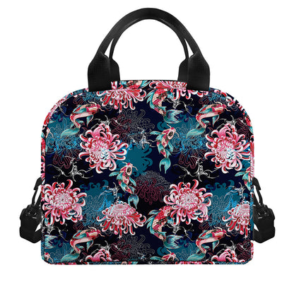 Japanese Koi And Chrysanthemums Print Insulated Lunch Bag
