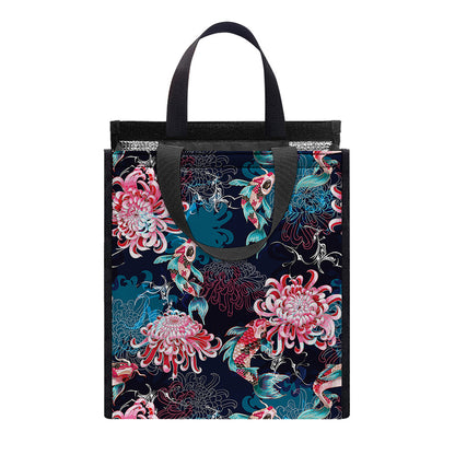 Japanese Koi And Chrysanthemums Print Insulated Lunch Tote