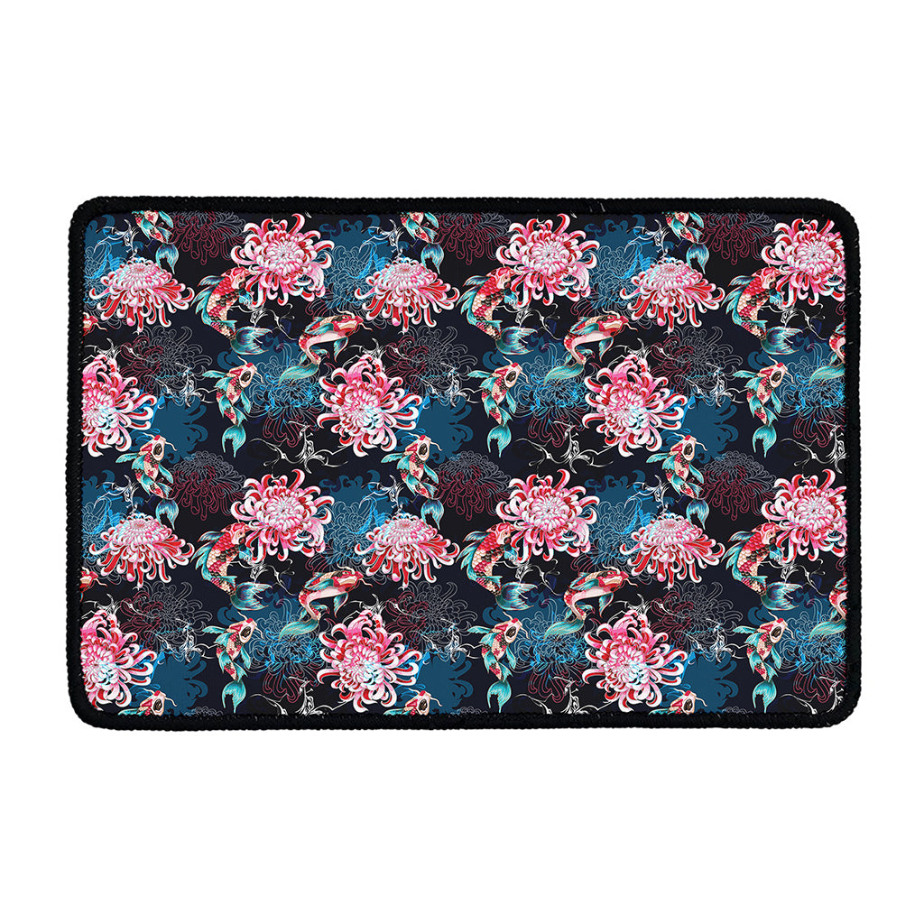 Japanese Koi And Chrysanthemums Print Kitchen Mat