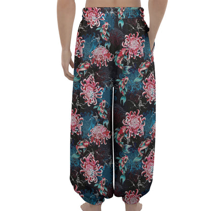 Japanese Koi And Chrysanthemums Print Lantern Pants