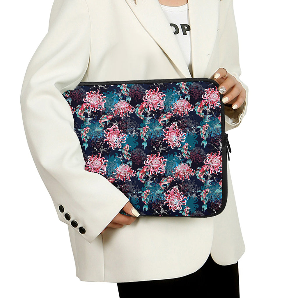 Japanese Koi And Chrysanthemums Print Laptop Sleeve