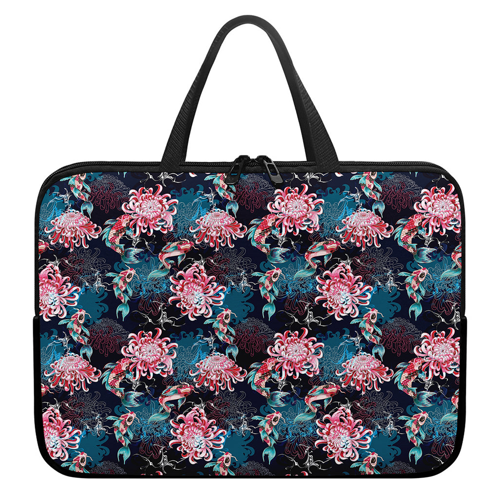 Japanese Koi And Chrysanthemums Print Laptop Sleeve With Handle