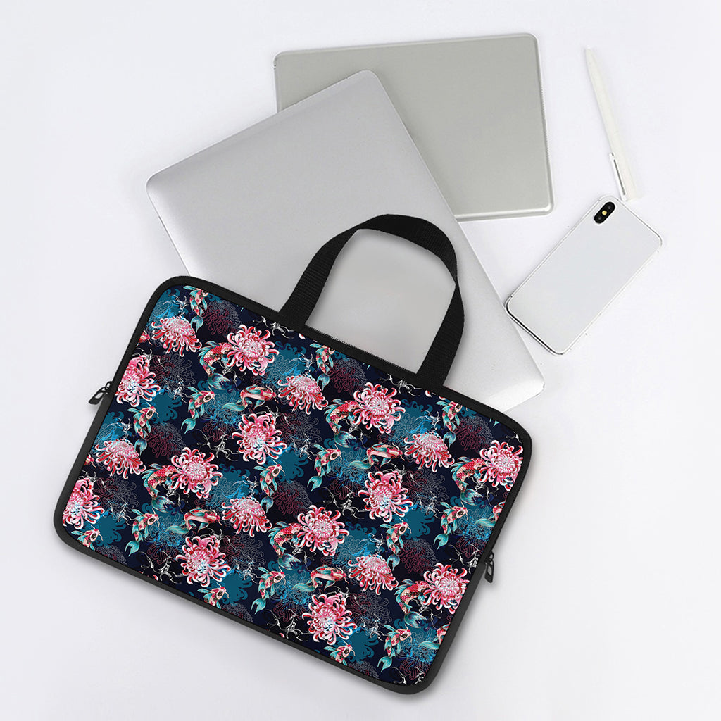 Japanese Koi And Chrysanthemums Print Laptop Sleeve With Handle