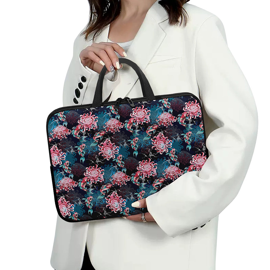 Japanese Koi And Chrysanthemums Print Laptop Sleeve With Handle