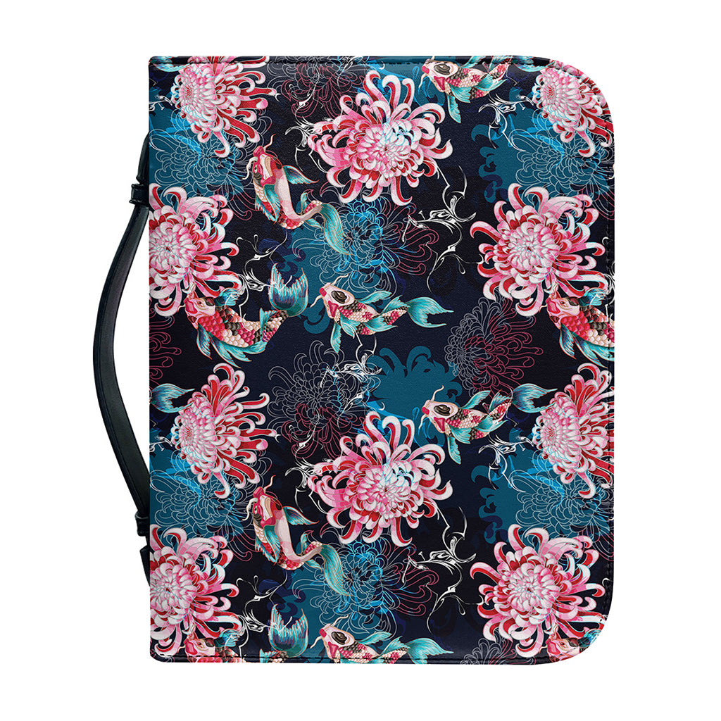 Japanese Koi And Chrysanthemums Print Leather Bible Cover