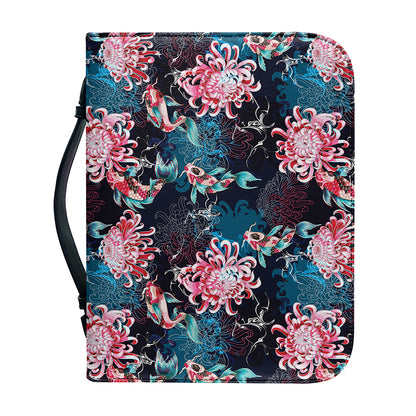 Japanese Koi And Chrysanthemums Print Leather Bible Cover