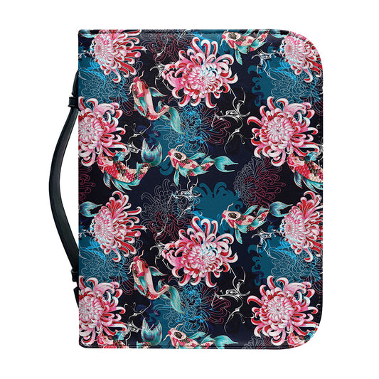 Japanese Koi And Chrysanthemums Print Leather Bible Cover