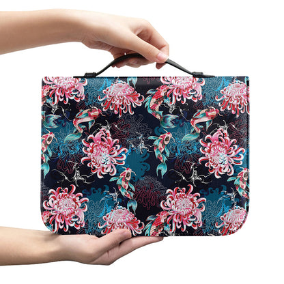 Japanese Koi And Chrysanthemums Print Leather Bible Cover