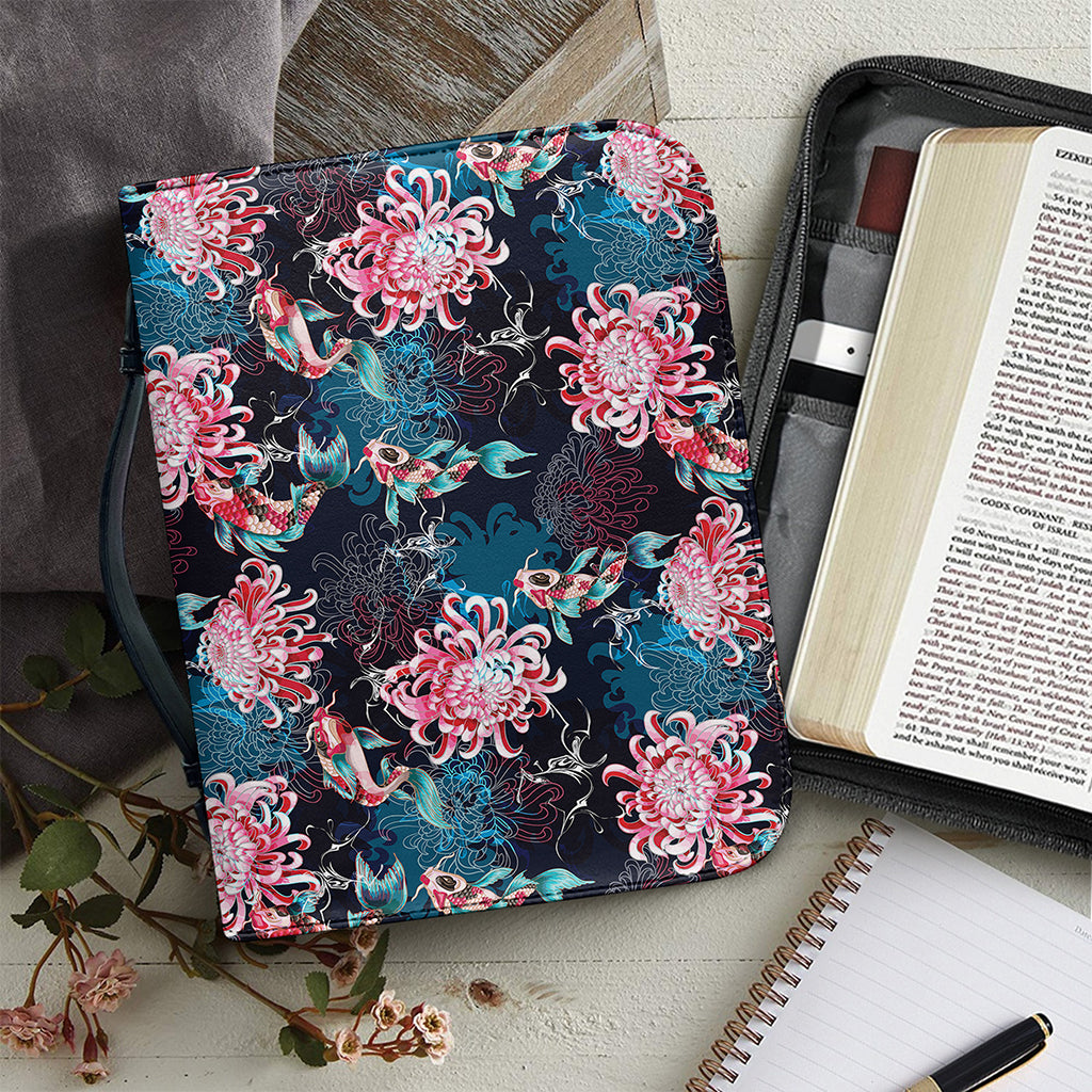 Japanese Koi And Chrysanthemums Print Leather Bible Cover