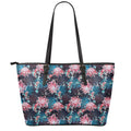 Japanese Koi And Chrysanthemums Print Leather Tote Bag With Zipper