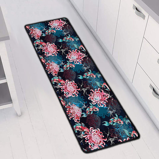 Japanese Koi And Chrysanthemums Print Long Kitchen Mat
