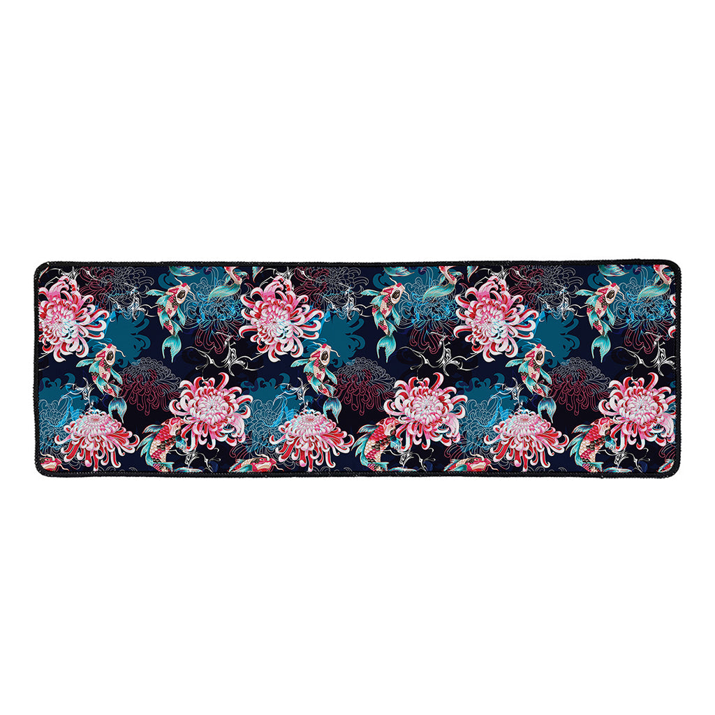 Japanese Koi And Chrysanthemums Print Long Kitchen Mat