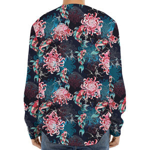 Japanese Koi And Chrysanthemums Print Long Sleeve Baseball Jersey