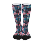 Japanese Koi And Chrysanthemums Print Long Socks