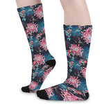 Japanese Koi And Chrysanthemums Print Long Socks