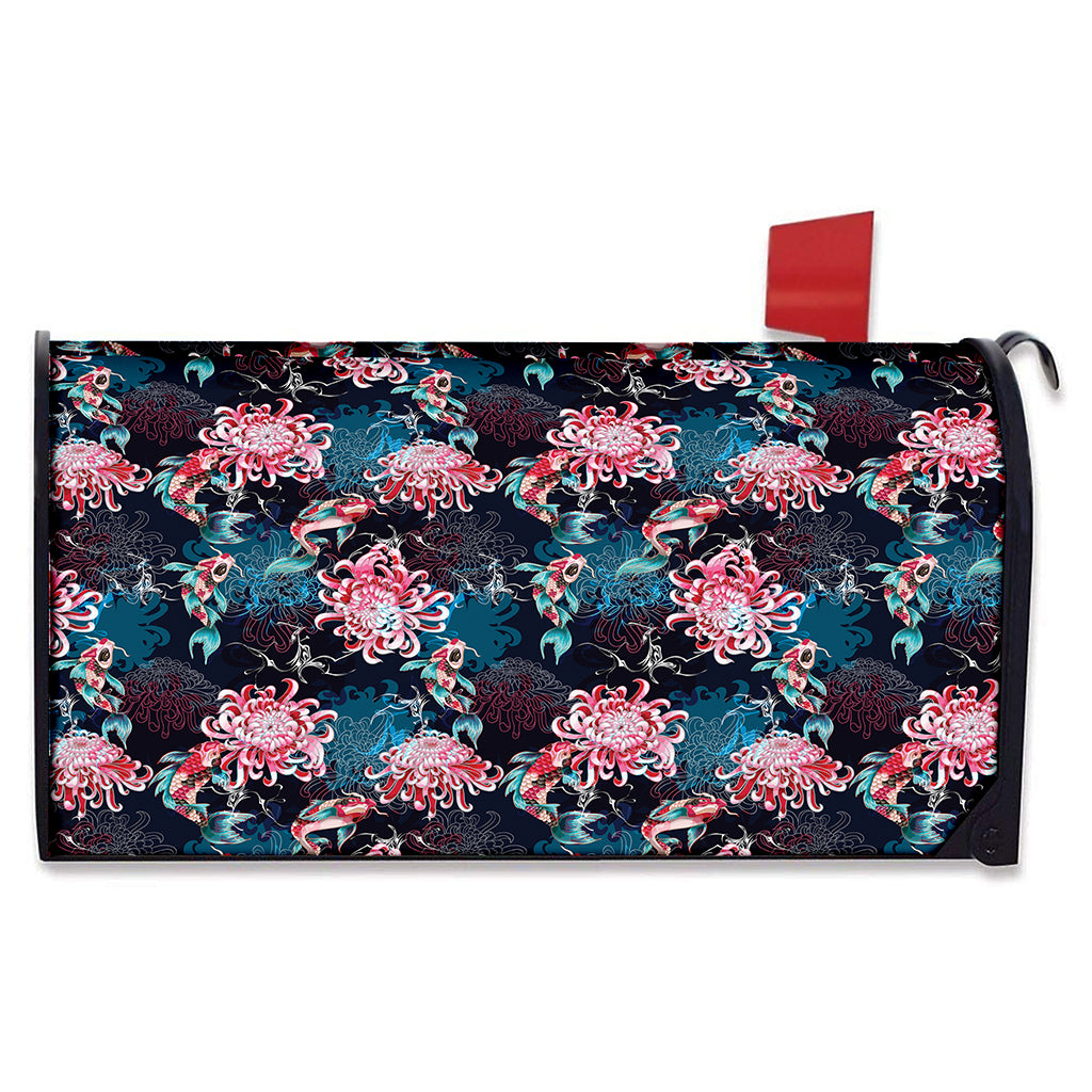 Japanese Koi And Chrysanthemums Print Mailbox Cover