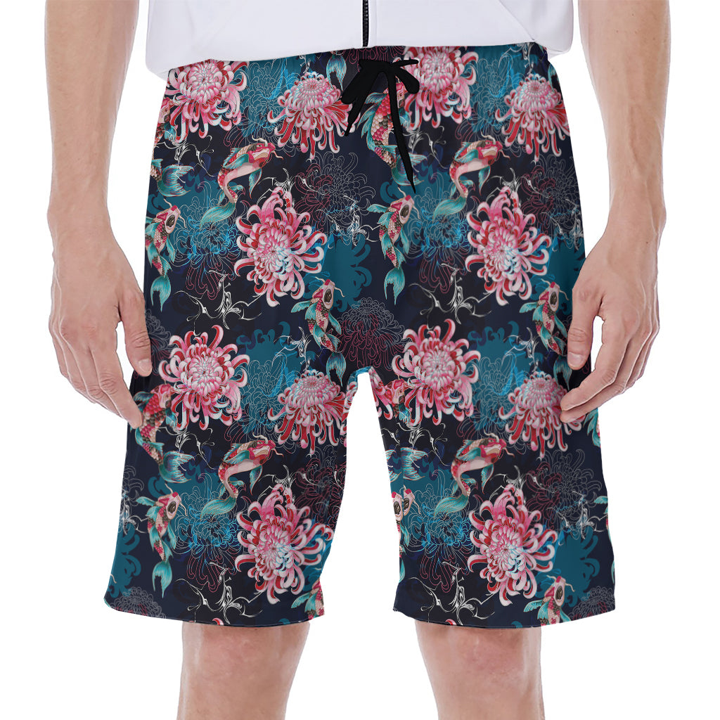 Japanese Koi And Chrysanthemums Print Men's Beach Shorts