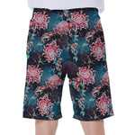 Japanese Koi And Chrysanthemums Print Men's Beach Shorts