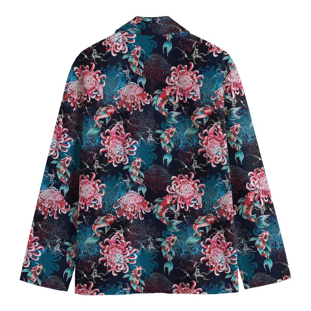 Japanese Koi And Chrysanthemums Print Men's Blazer